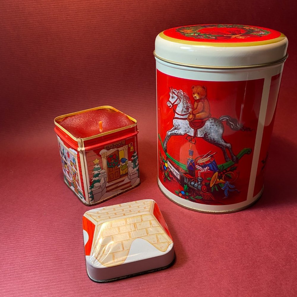 Bear Canister Tin and Holiday Essence Candle Set JASCO Vintage